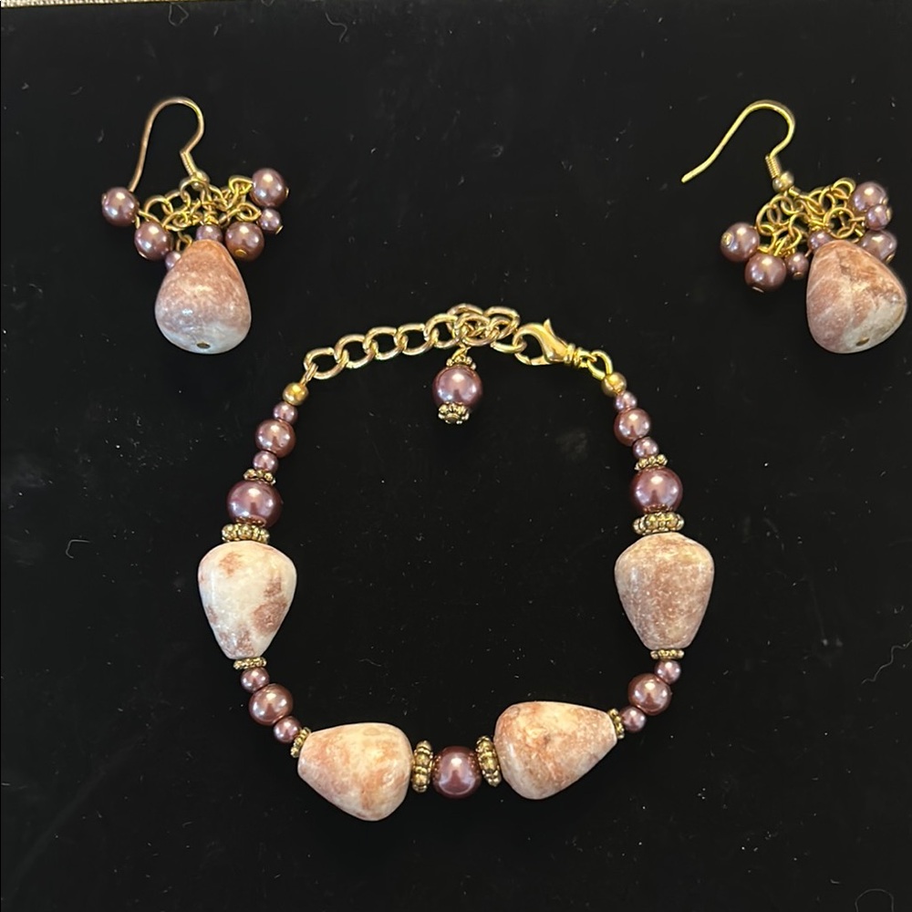 Chunky Marble Teardrop & Eggplant Pearl Set